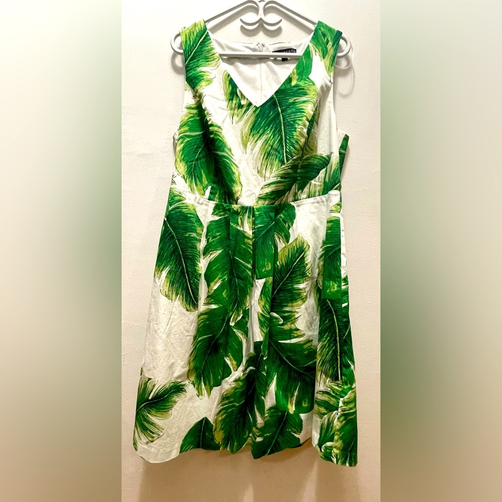 Knee length white and green dress